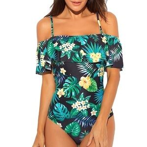 FunnyGirl Flounce One Piece Tropical Floral Swimsuit